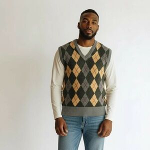 Bernette Vintage 80s Argyle Sweater Vest in Green and Tan